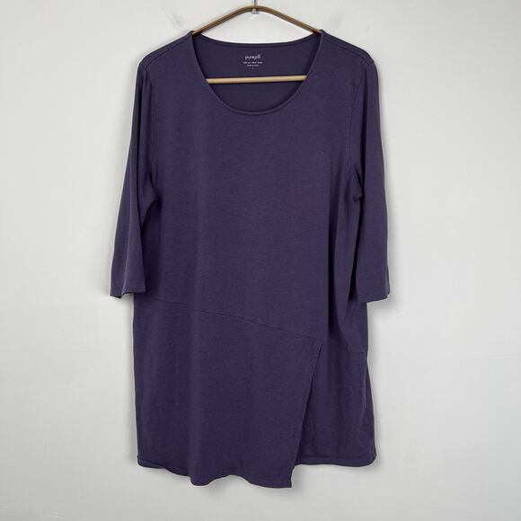 J Jill Pure Jill Women’s Size Large Purple Top Asymmetric 3/4 Sleeve‎ Wrap Tunic - Picture 1 of 9